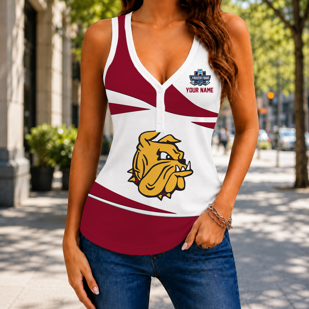 SPECIAL EDITION - NEW CUSTOMIZED NCAA MFF10 MDB MINNESOTA DULUTH BULLDOGS WOMEN'S V-NECK TANK TOP