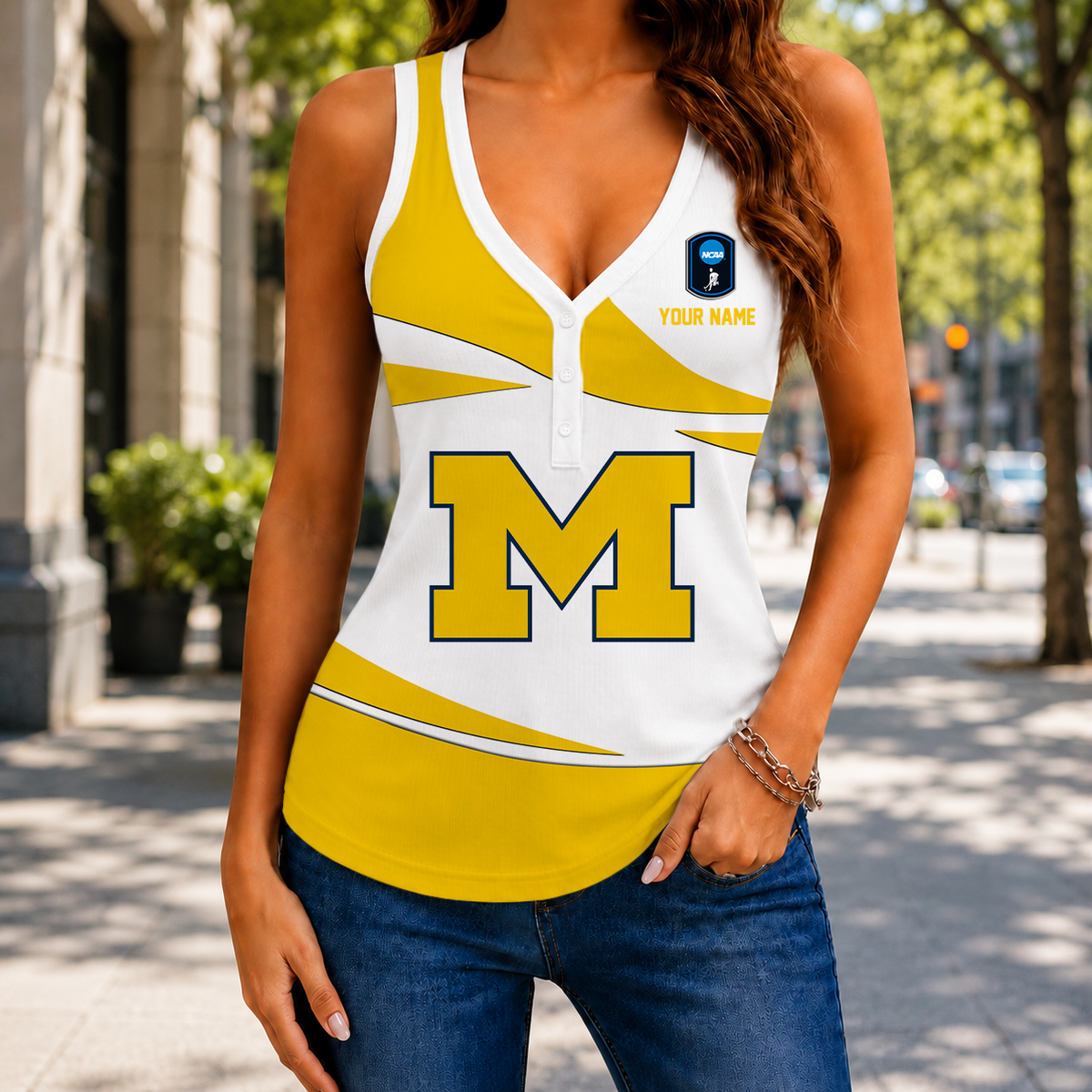 FLASH SALE - NEW CUSTOMIZED NCAA CFH10 MIW MICHIGAN WOLVERINES WOMEN'S V-NECK TANK TOP