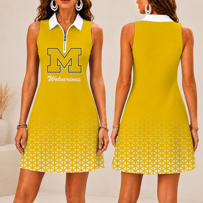 ELITE EDITION - NEW CUSTOMIZED | NCAA CFH10 MIW MICHIGAN WOLVERINES WOMEN'S ZIP SLEEVELESS POLO DRESS