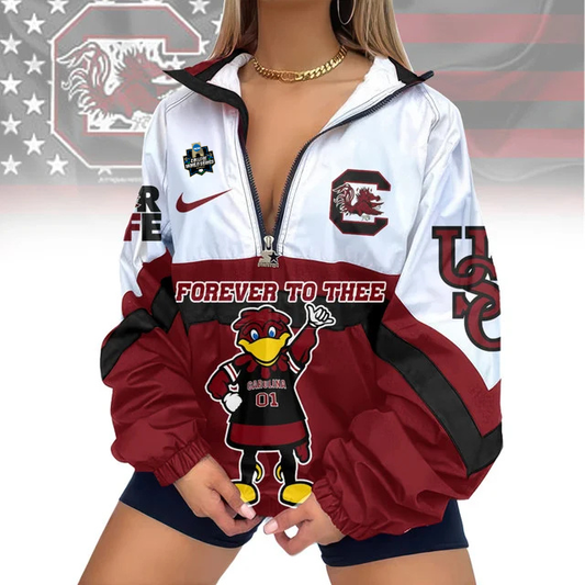 LIMITED EDITION - NEW CUSTOMIZED CWS NCAA10 SCG SC GAMECOCKS V-NECK ZIPPER SWEATSHIRT JACKET