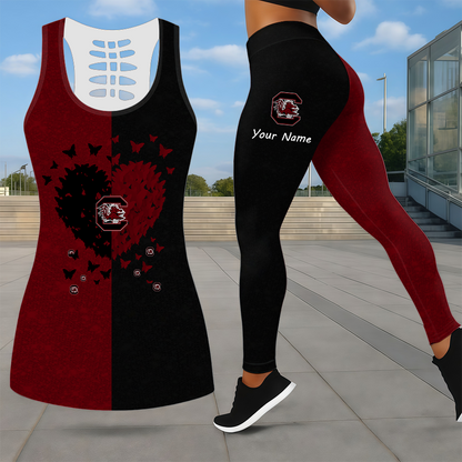 LIMITED EDITION - NEW CUSTOMIZED NCAA CWS10 SCG SOUTH CAROLINA GAMECOCKS LEGGINGS & HOLLOW TANK TOP SET