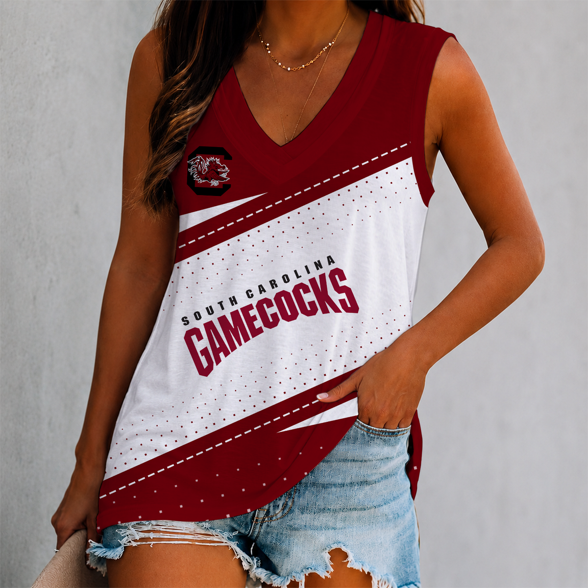 LIMITED EDITION - NEW CUSTOMIZED NCAA CWS10 SCG SOUTH CAROLINA GAMECOCKS WOMEN'S V-NECK TANK TOP