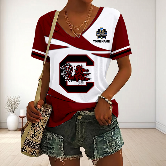 VIRAL EDITON - NEW CUSTOMIZED CWS NCAA10 SCG SC GAMECOCKS V-NECK FEMALE SHIRT