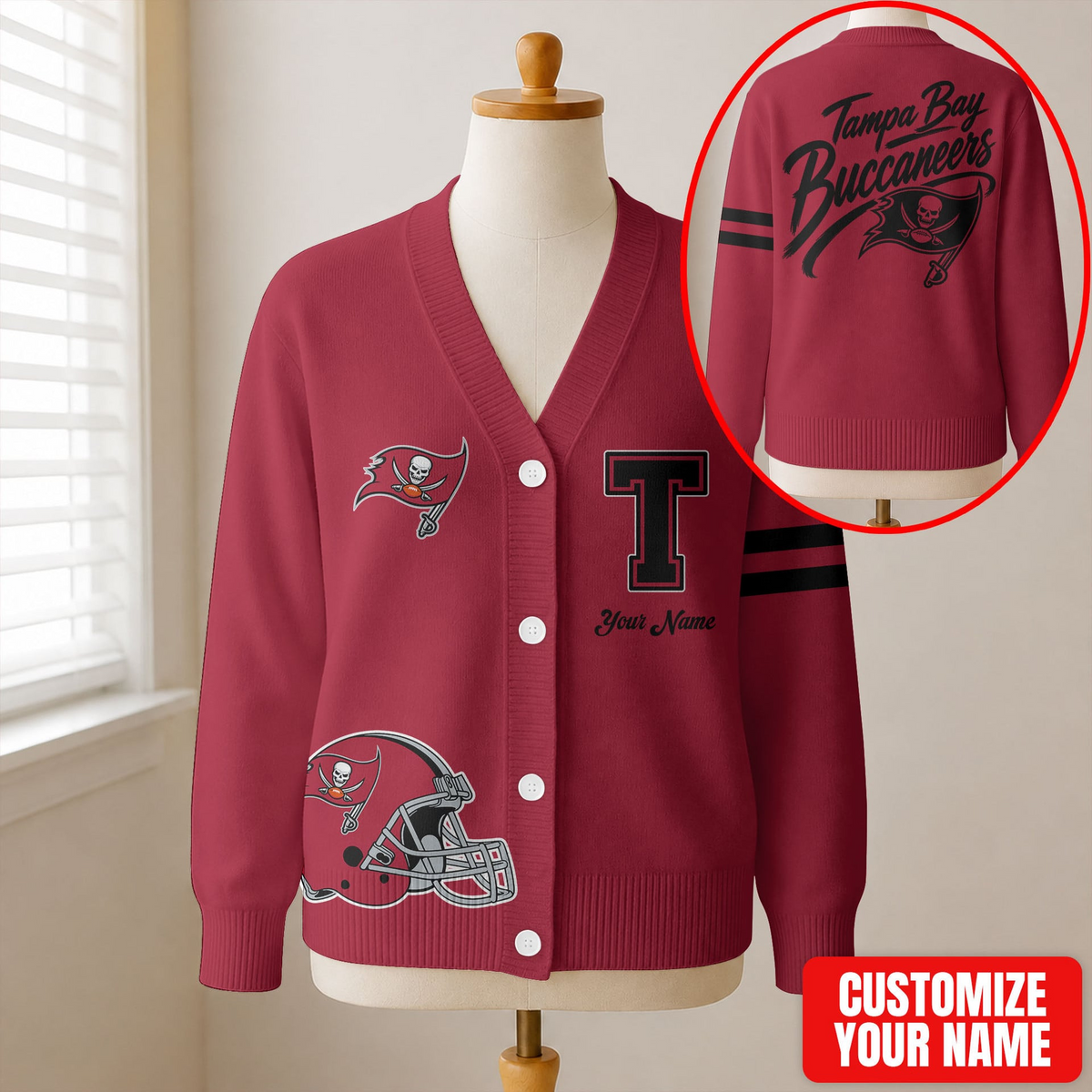 EXCLUSIVE EDITION - NEW CUSTOMIZED NFL10 TBB TAMPA BAY BUCCANEERS CARDIGAN