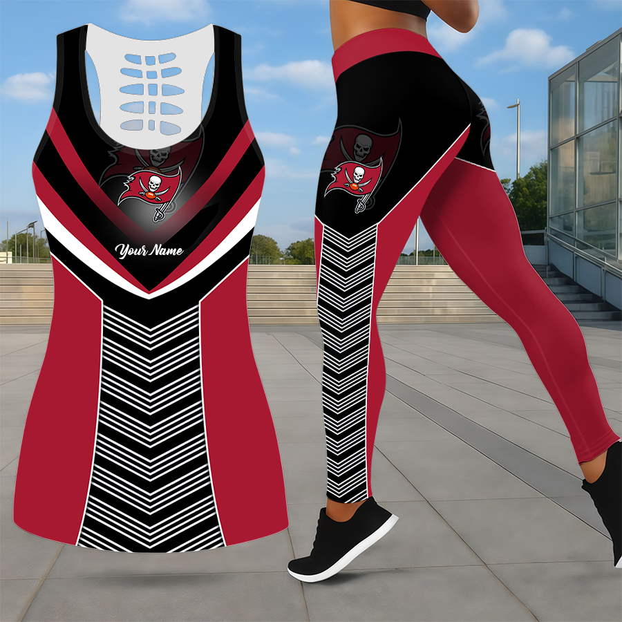 LIMITED EDITION - NEW CUSTOMIZED NFL10 TBB TAMPA BAY BUCCANEERS LEGGINGS & HOLLOW TANK TOP SET