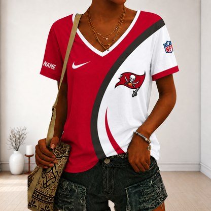 SPECIAL EDITION - NEW CUSTOMIZED NFL10 TBB TAMPA BAY BUCCANEERS V-NECK FEMALE SHIRT