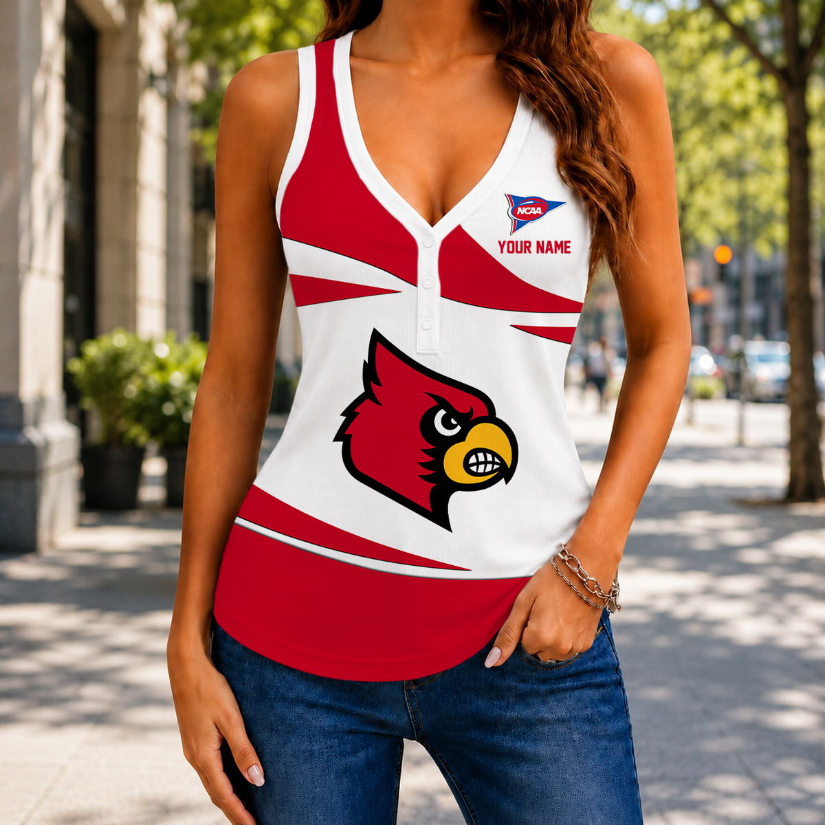 ELETE EDITION - NEW CUSTOMIZED NCAA FBS10 ULC LOUISVILLE CARDINALS WOMEN'S V-NECK TANK TOP