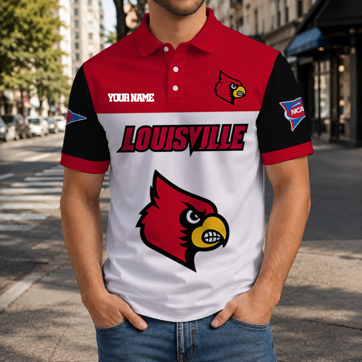 ELITE EDITION- NEW CUSTOMIZED NCAA FBS10 ULC LOUISVILLE CARDINALS POLO SHIRT, ZIP POLO SHIRT & T-SHIRTS