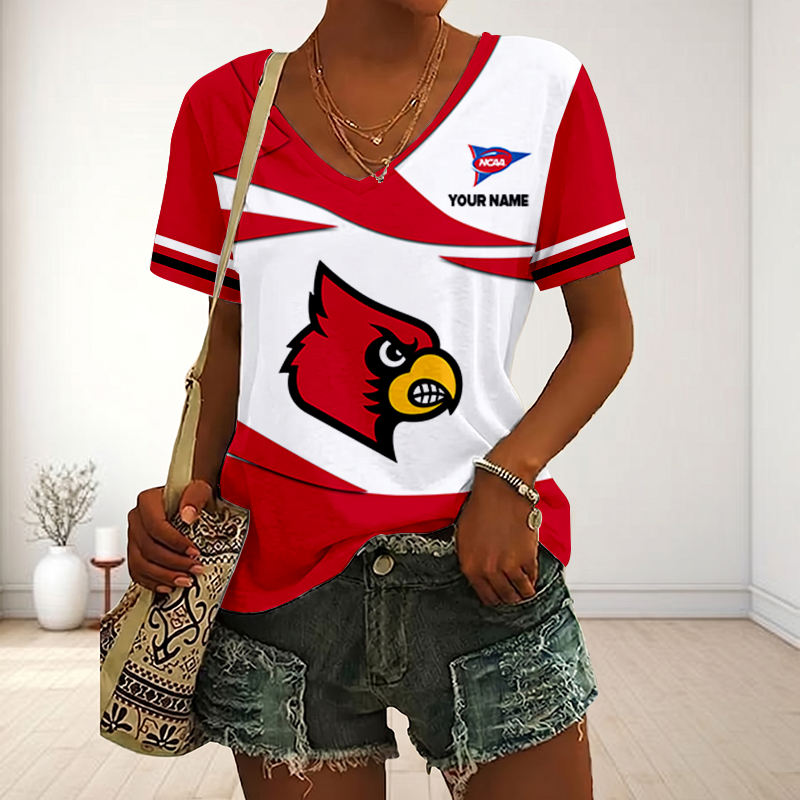 VIRAL EDITON - NEW CUSTOMIZED FBS NCAA10 ULC UL CARDINALS V-NECK FEMALE SHIRT