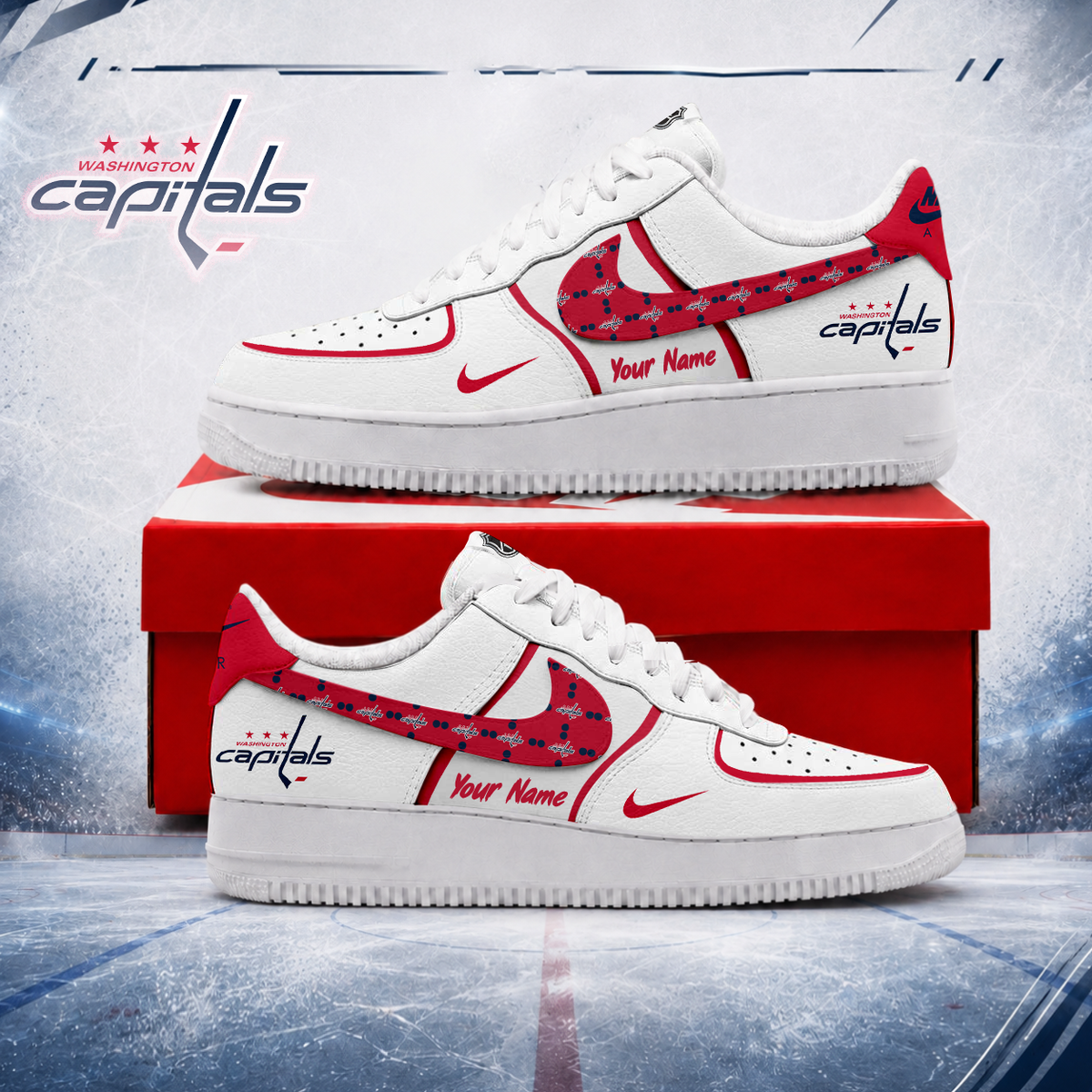 LIMITED EDITION - NEW CUSTOMIZED NHL10 WCP WASHINGTON CAPITALS AF1 SHOES