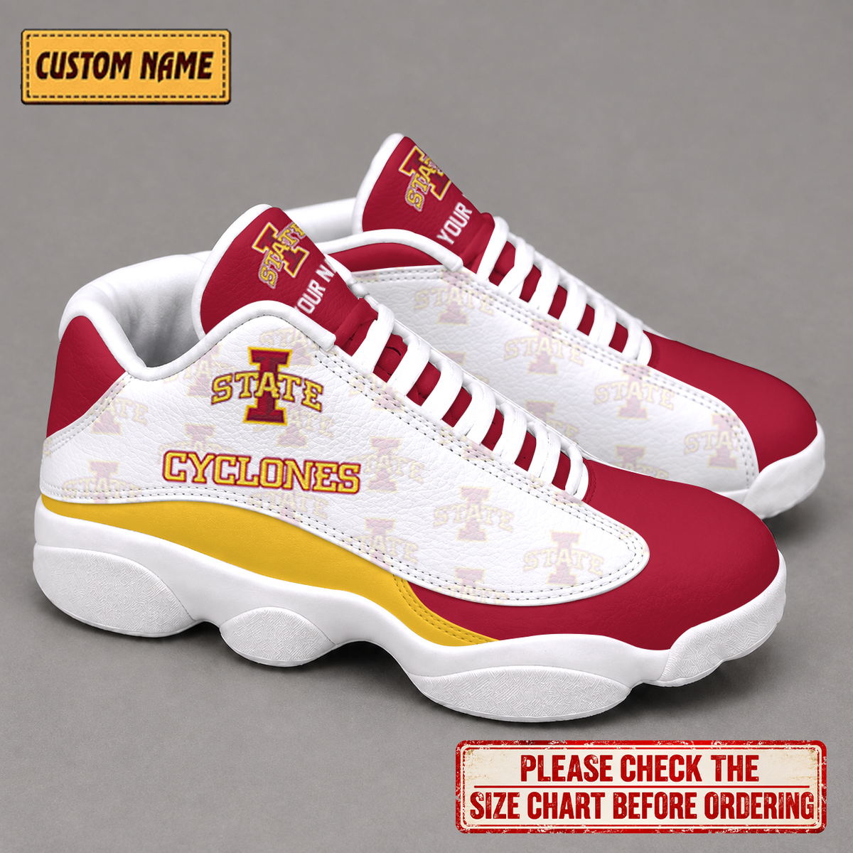 EXCLUSIVE EDITION - NEW CUSTOMIZED NCAA MAM10 ISC IOWA STATE CYCLONES AIR JORDAN 13 LOW TOP SNEAKER