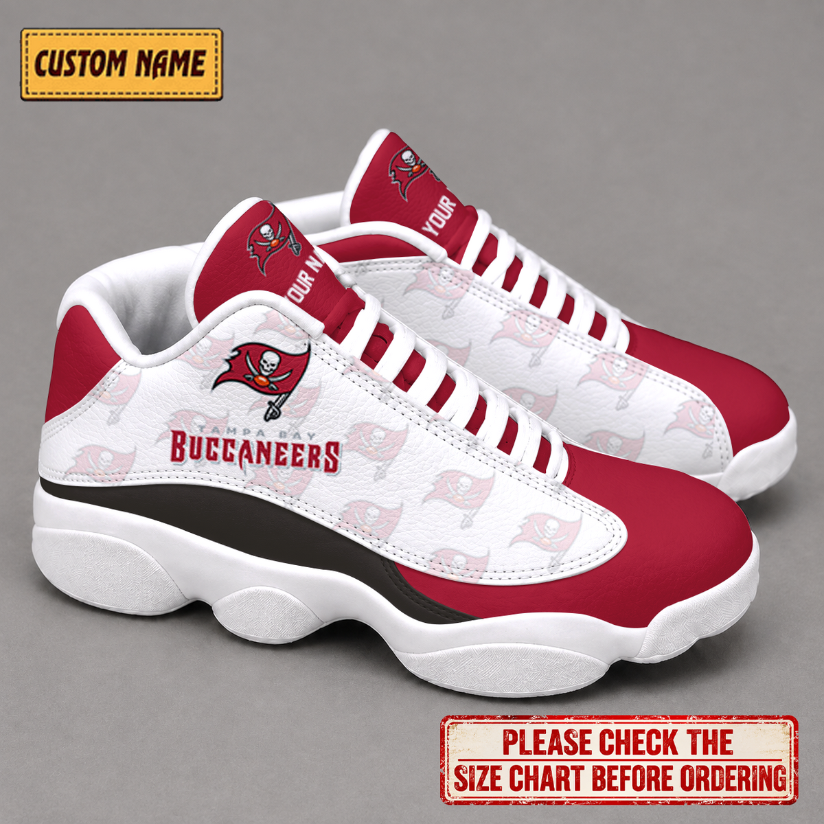 LIMITED EDITION - NEW CUSTOMIZED NFL10 TBB TAMPA BAY BUCCANEERS AIR JORDAN 13 LOW TOP SNEAKER