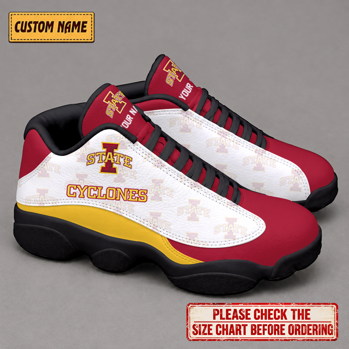 EXCLUSIVE EDITION - NEW CUSTOMIZED NCAA MAM10 ISC IOWA STATE CYCLONES AIR JORDAN 13 LOW TOP SNEAKER