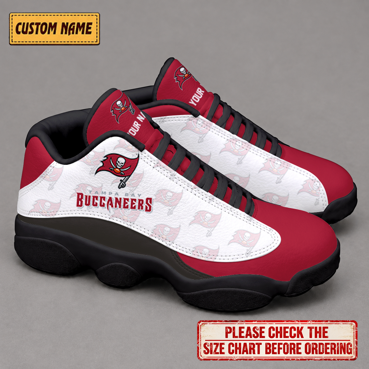 LIMITED EDITION - NEW CUSTOMIZED NFL10 TBB TAMPA BAY BUCCANEERS AIR JORDAN 13 LOW TOP SNEAKER