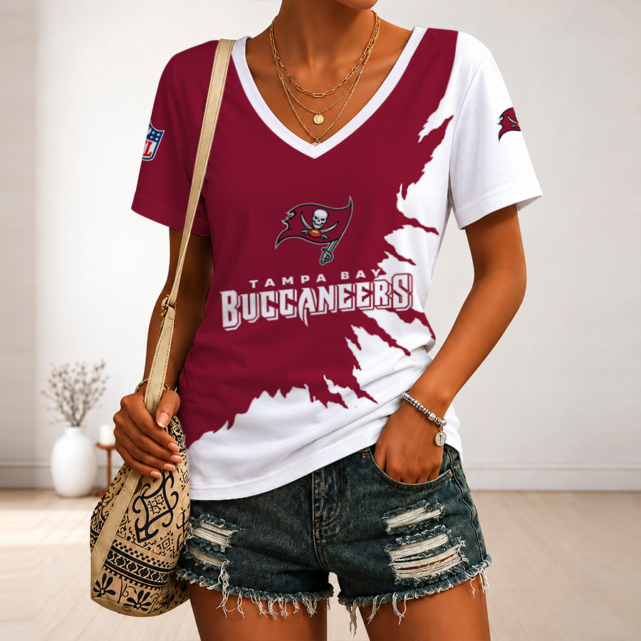 [SPECIAL OFFER] NEW CUSTOMIZED NFL10 TBB TAMPA BAY BUCCANEERS V-NECK FEMALE SHIRT
