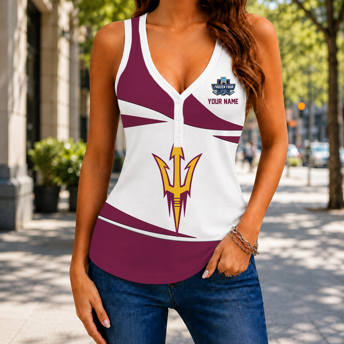 SPECIAL EDITION - NEW CUSTOMIZED NCAA MFF11 ASS ARIZONA STATE SUN DEVILS WOMEN'S V-NECK TANK TOP
