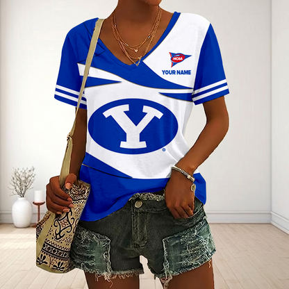 VIRAL EDITON - NEW CUSTOMIZED FBS NCAA11 BYU BYU COUGARS V-NECK FEMALE SHIRT