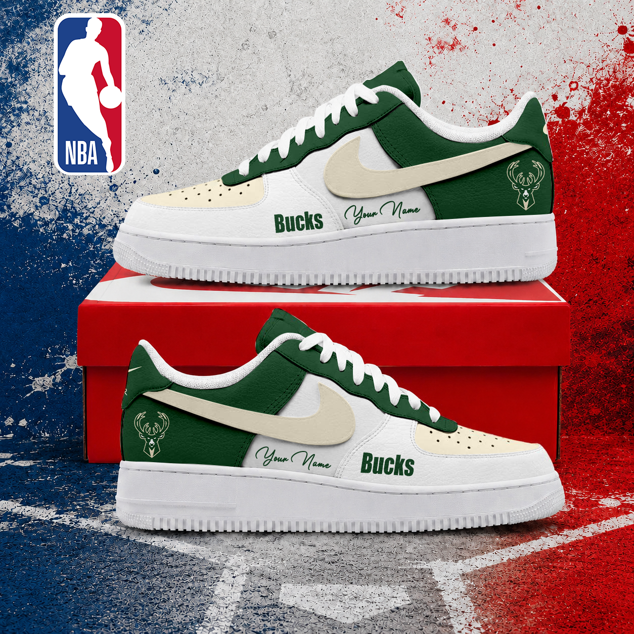 FINAL SALE - NEW CUSTOMIZED NBA11 MBU MILWAUKEE BUCKS AF1 SNEAKERS