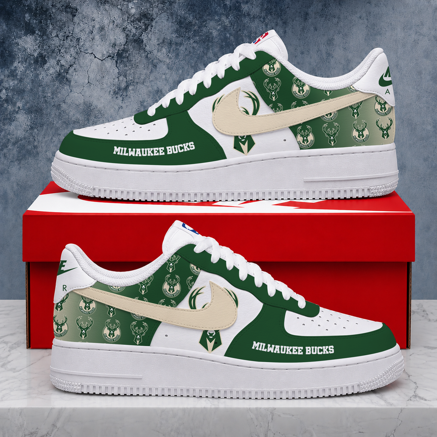 ELITE EDITION - NEW CUSTOMIZED NBA11 MBU MILWAUKEE BUCKS AF1 SNEAKERS