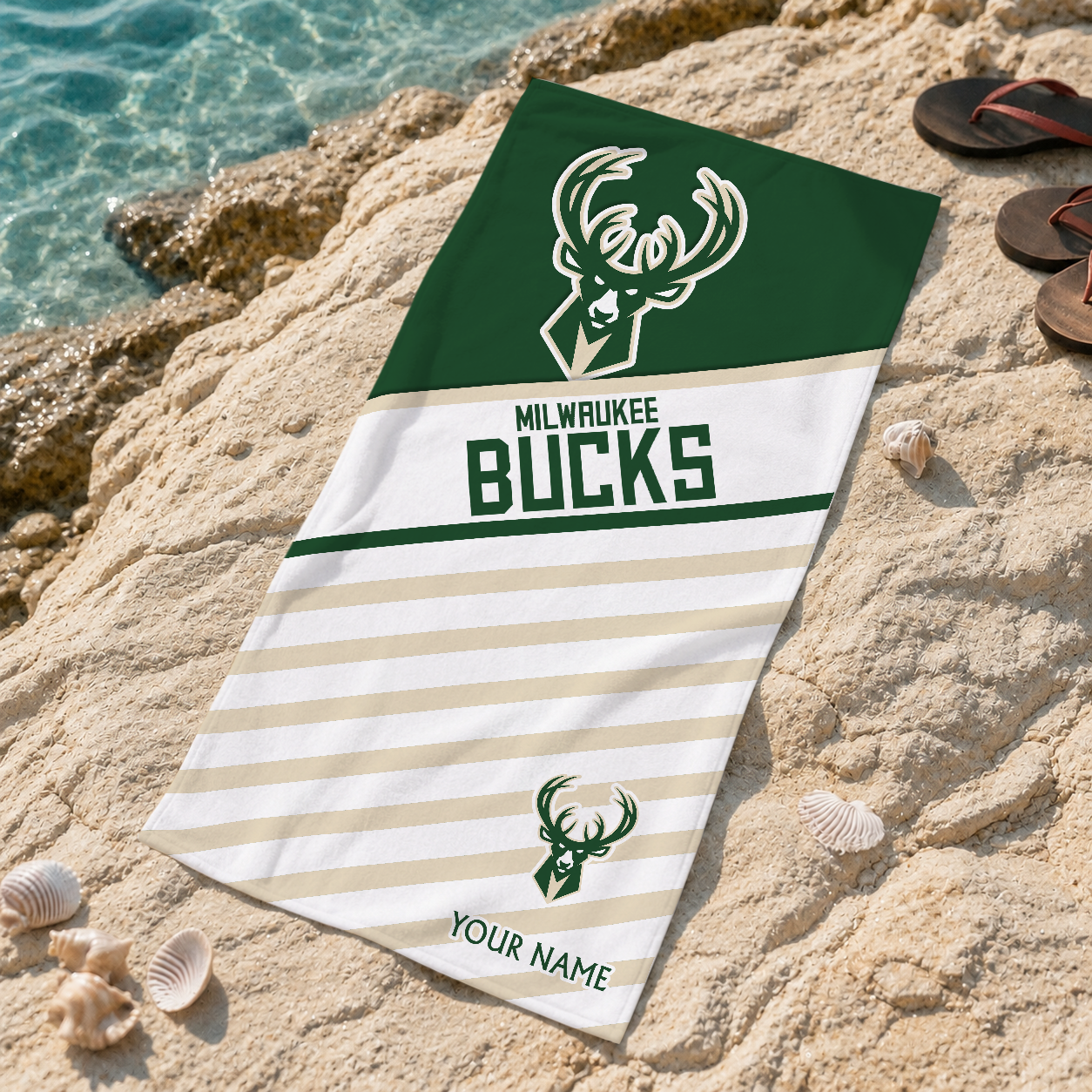 FINAL SALE - NEW CUSTOMIZED NBA11 MBU MILWAUKEE BUCKS BEACH TOWEL FOR FAN