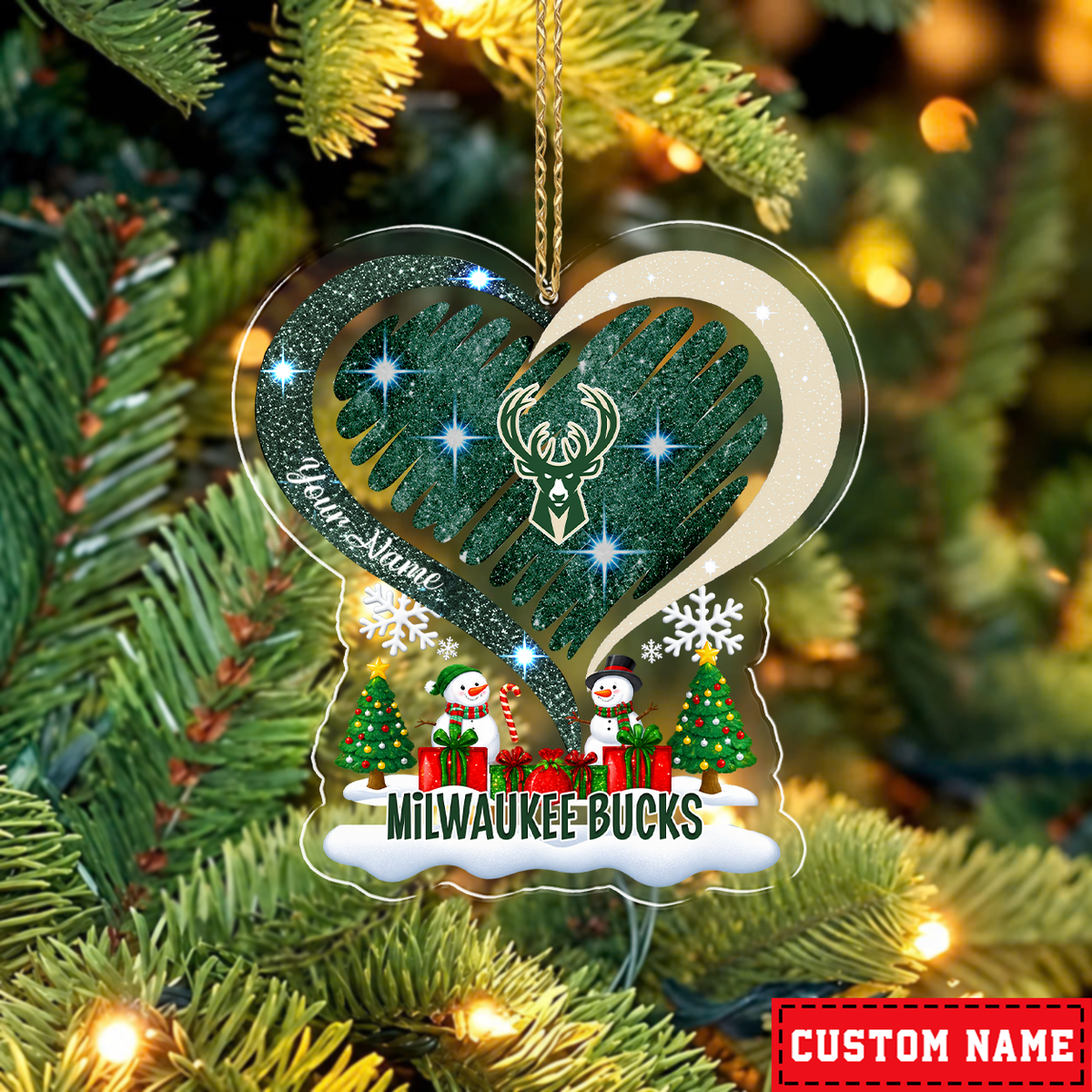 FLASH SALE - NEW CUSTOMIZED NBA11 MBU MILWAUKEE BUCKS CHRISTMAS ACRYLIC ORNAMENT