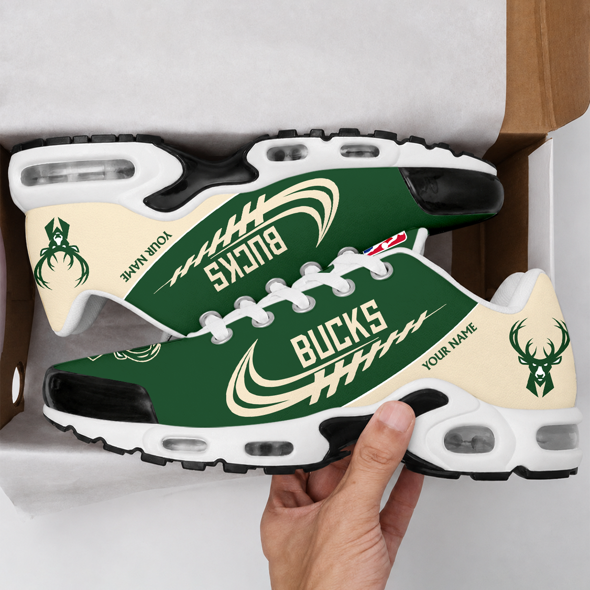 LIMITED EDITION - NEW CUSTOMIZED NBA11 MBU MILWAUKEE BUCKS AIR MAX PLUS SNEAKERS