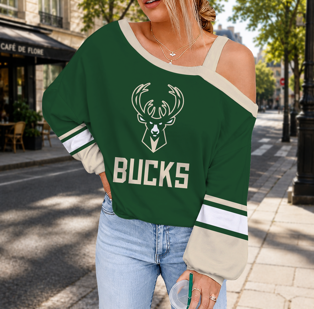 FINAL SALE - NEW CUSTOMIZED NBA11 MBU MILWAUKEE BUCKS DROP SHOULDER SWEATSHIRT