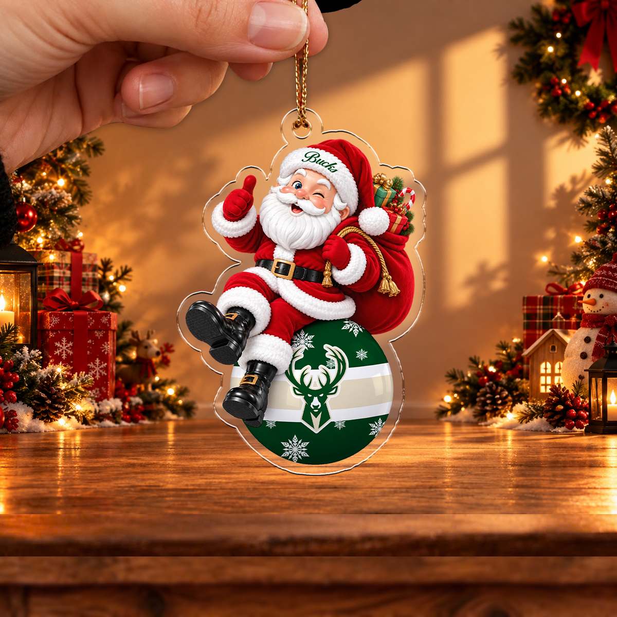 VIRAL EDITION - NEW CUSTOMIZED NBA11 MBU MILWAUKEE BUCKS CHRISTMAS ACRYLIC ORNAMENT