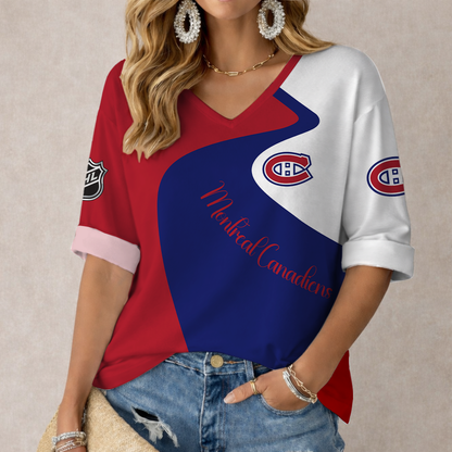 LIMITED EDITION - NEW CUSTOMIZED NHL11 MCD MONTREAL CANADIENS WOMEN'S V-NECK LONG SLEEVE SHIRT