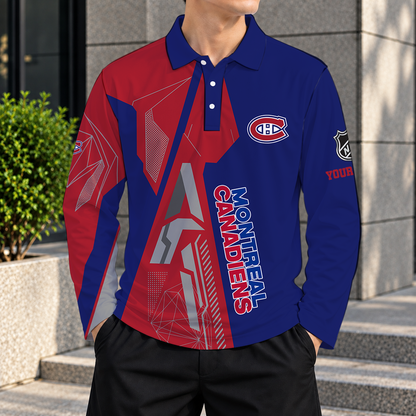 LIMITED DROP - NEW CUSTOMIZED NHL11 MCD MONTREAL CANADIENS MEN LONG SLEEVE POLO