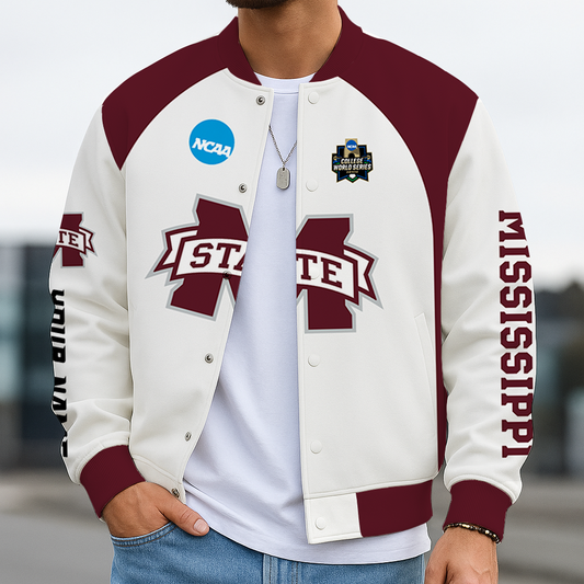 LIMITED DROP - NEW CUSTOMIZED|NCAA CWS11 MSB MI STATE BULLDOGS BASEBALL JACKET, SATIN VARSITY JACKET