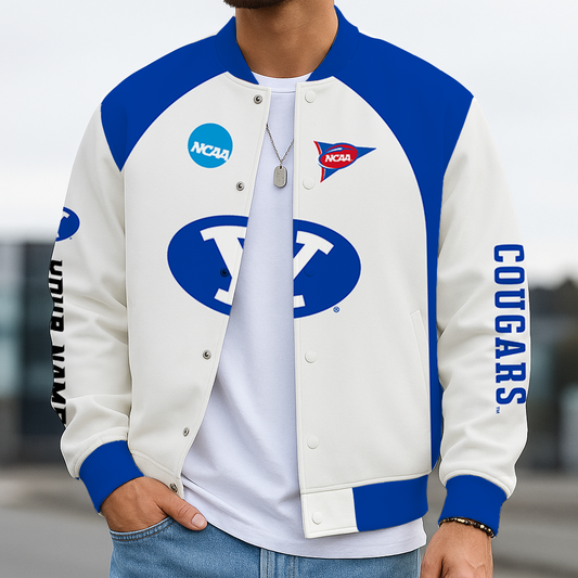 LIMITED DROP - NEW CUSTOMIZED | NCAA FBS11 BYU BYU COUGARS BASEBALL JACKET, SATIN VARSITY JACKET