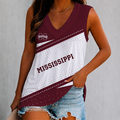 LIMITED EDITION - NEW CUSTOMIZED NCAA CWS11 MSB MISSISSIPPI STATE BULLDOGS WOMEN'S V-NECK TANK TOP