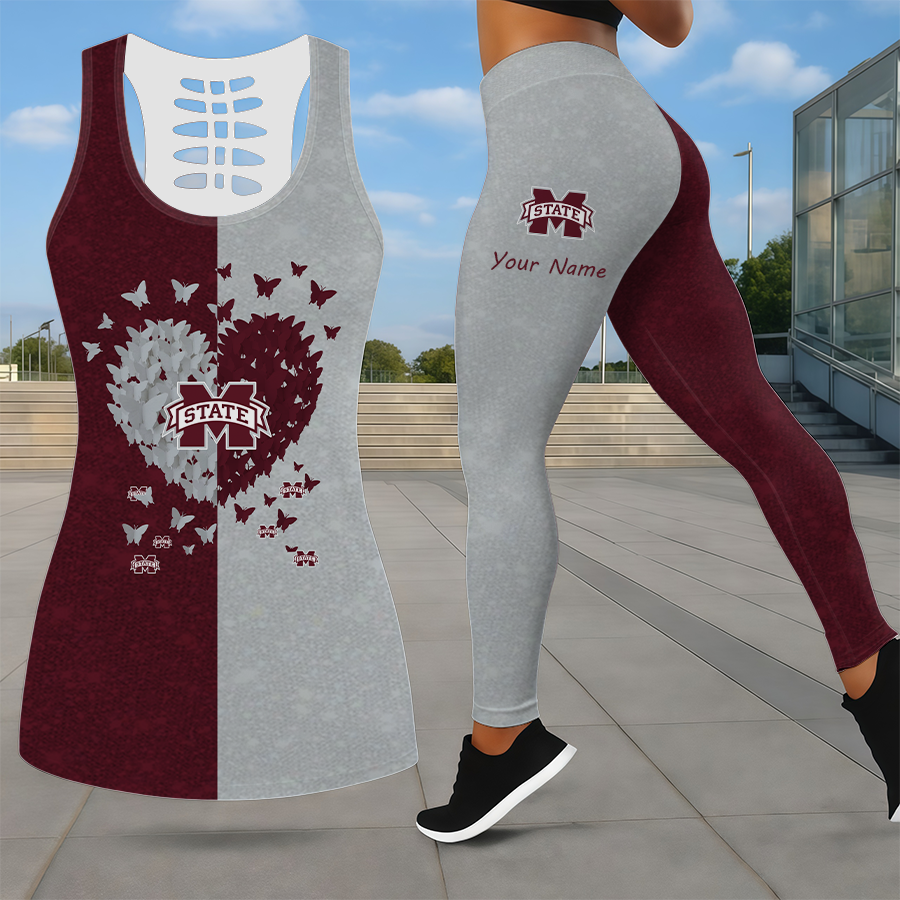LIMITED EDITION - NEW CUSTOMIZED NCAA CWS11 MSB MISSISSIPPI STATE BULLDOGS LEGGINGS & HOLLOW TANK TOP SET