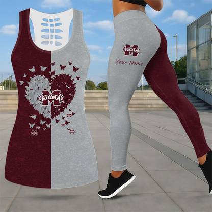 LIMITED EDITION - NEW CUSTOMIZED NCAA CWS11 MSB MISSISSIPPI STATE BULLDOGS LEGGINGS & HOLLOW TANK TOP SET