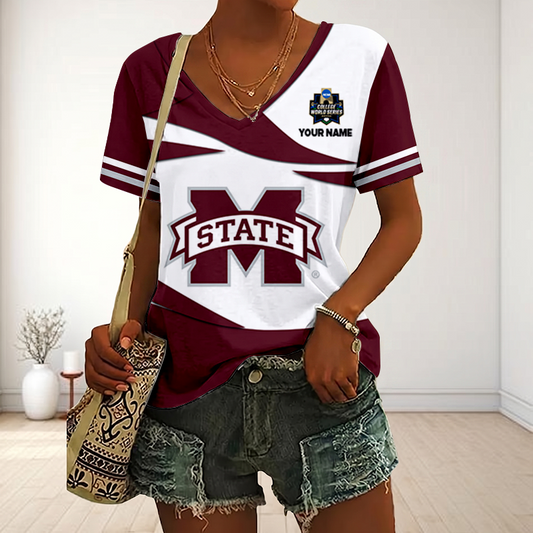 VIRAL EDITON - NEW CUSTOMIZED CWS NCAA11 MSB MI STATE BULLDOGS V-NECK FEMALE SHIRT