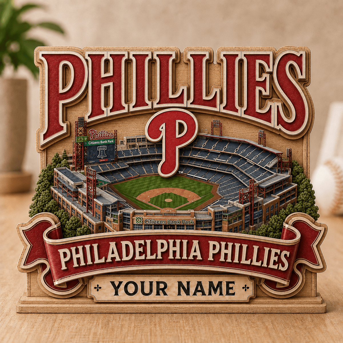 FINAL SALE - NEW CUSTOMIZED MLB11 PPS PHILADELPHIA PHILLIES 3-LAYER WOODEN BLOCK