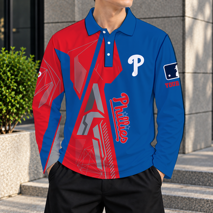 SPECIAL EDITION - NEW CUSTOMIZED MLB11 PPS PHILADELPHIA PHILLIES MEN'S LONG SLEEVE POLO