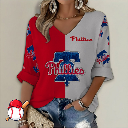 LIMITED EDITION - NEW CUSTOMIZED MLB11 PPS PHILADELPHIA PHILLIES  WOMEN'S  V-NECK LONG SLEEVE SHIRT