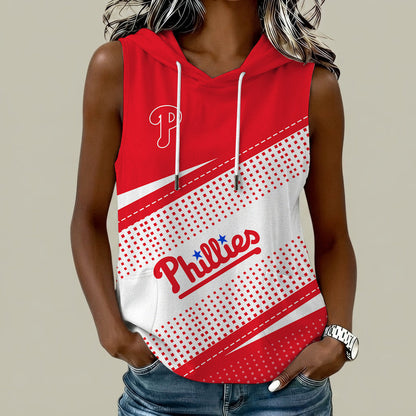 [FLASH SALE] NEW CUSTOMIZED MLB11 PPS PHILADELPHIA PHILLIES WOMEN'S SLEEVELESS HOODED POCKET TANK TOP