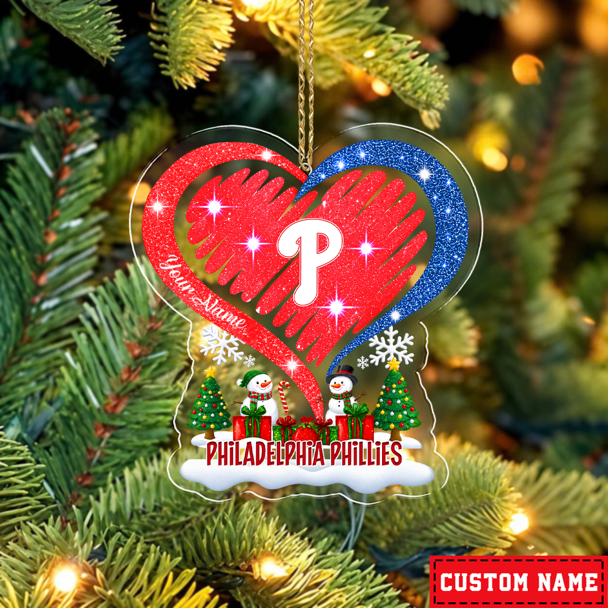 FINAL SALE - NEW CUSTOMIZED MLB11 PPS PHILADELPHIA PHILLIES CHRISTMAS ACRYLIC ORNAMENT