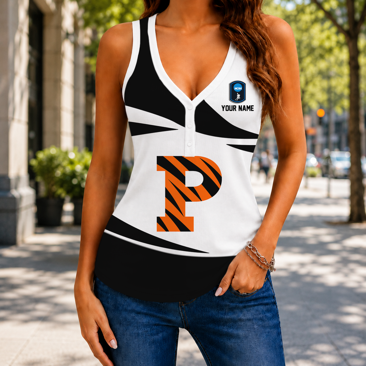 FLASH SALE - NEW CUSTOMIZED NCAA CFH11 PRT PRINCETON TIGERS WOMEN'S V-NECK TANK TOP