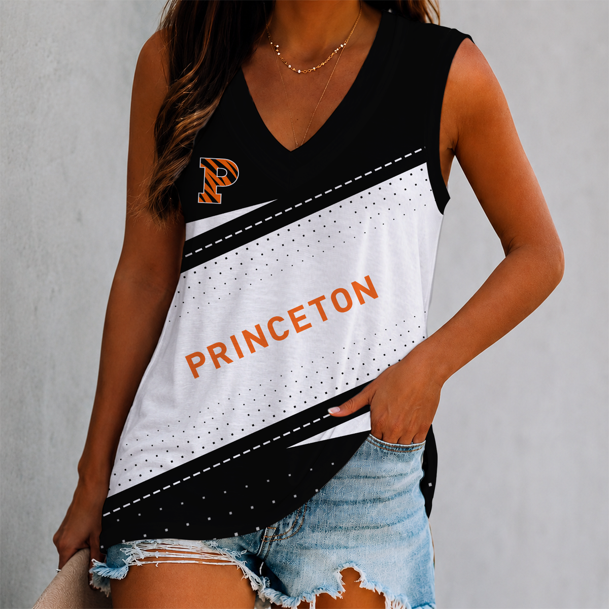 ELITE EDITION - NEW CUSTOMIZED NCAA CFH11 PRT PRINCETON TIGERS WOMEN'S V-NECK TANK TOP