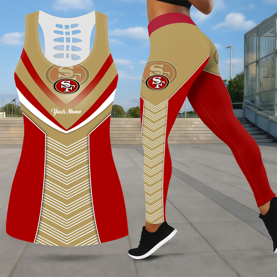 LIMITED EDITION - NEW CUSTOMIZED NFL11 SF49 SAN FRANCISCO 49ERS LEGGINGS & HOLLOW TANK TOP SET