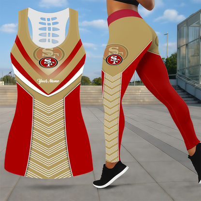 LIMITED EDITION - NEW CUSTOMIZED NFL11 SF49 SAN FRANCISCO 49ERS LEGGINGS & HOLLOW TANK TOP SET