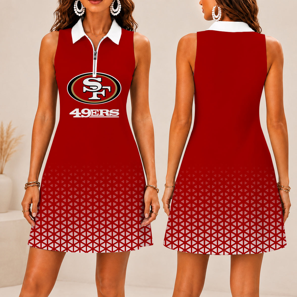 EXCLUSIVE EDITION - NEW CUSTOMIZED NFL11 SF49 SAN FRANCISCO 49ERS WOMEN'S ZIP SLEEVELESS POLO DRESS