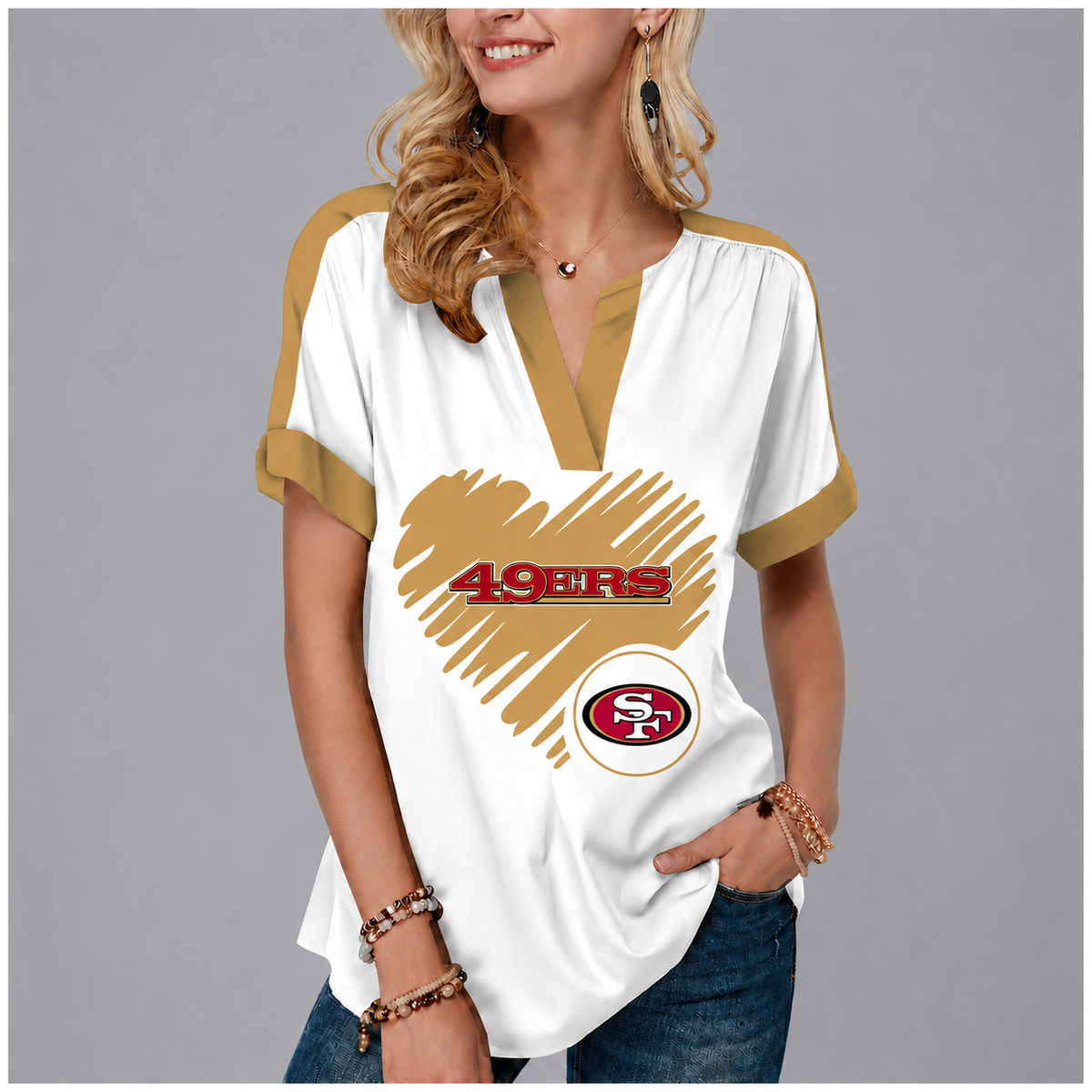 LIMITED EDITION - NEW CUSTOMIZED NFL11 SF49 SAN FRANCISCO 49ERS V-NECK FEMALE SHIRT
