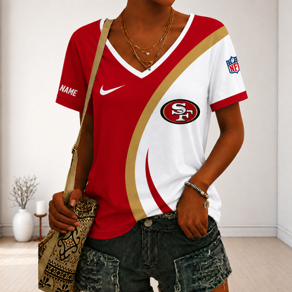 SPECIAL EDITION - NEW CUSTOMIZED NFL11 SF49 SAN FRANCISCO 49ERS V-NECK FEMALE SHIRT