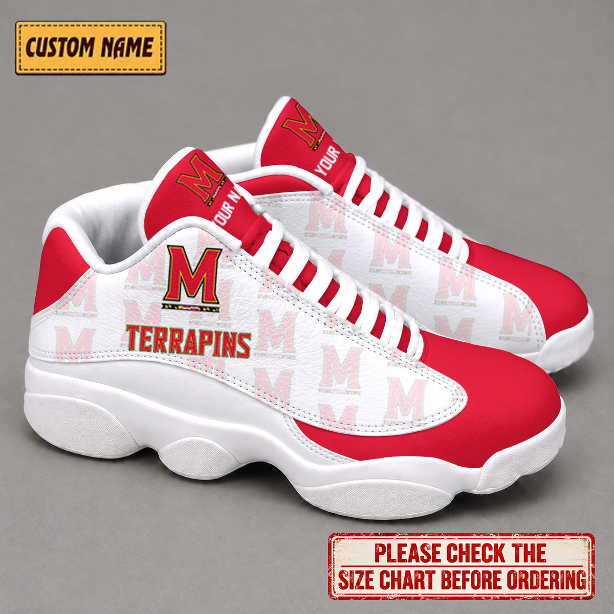 EXCLUSIVE EDITION - NEW CUSTOMIZED NCAA MAM11 MLT MARYLAND TERRAPINS AIR JORDAN 13 LOW TOP SNEAKER