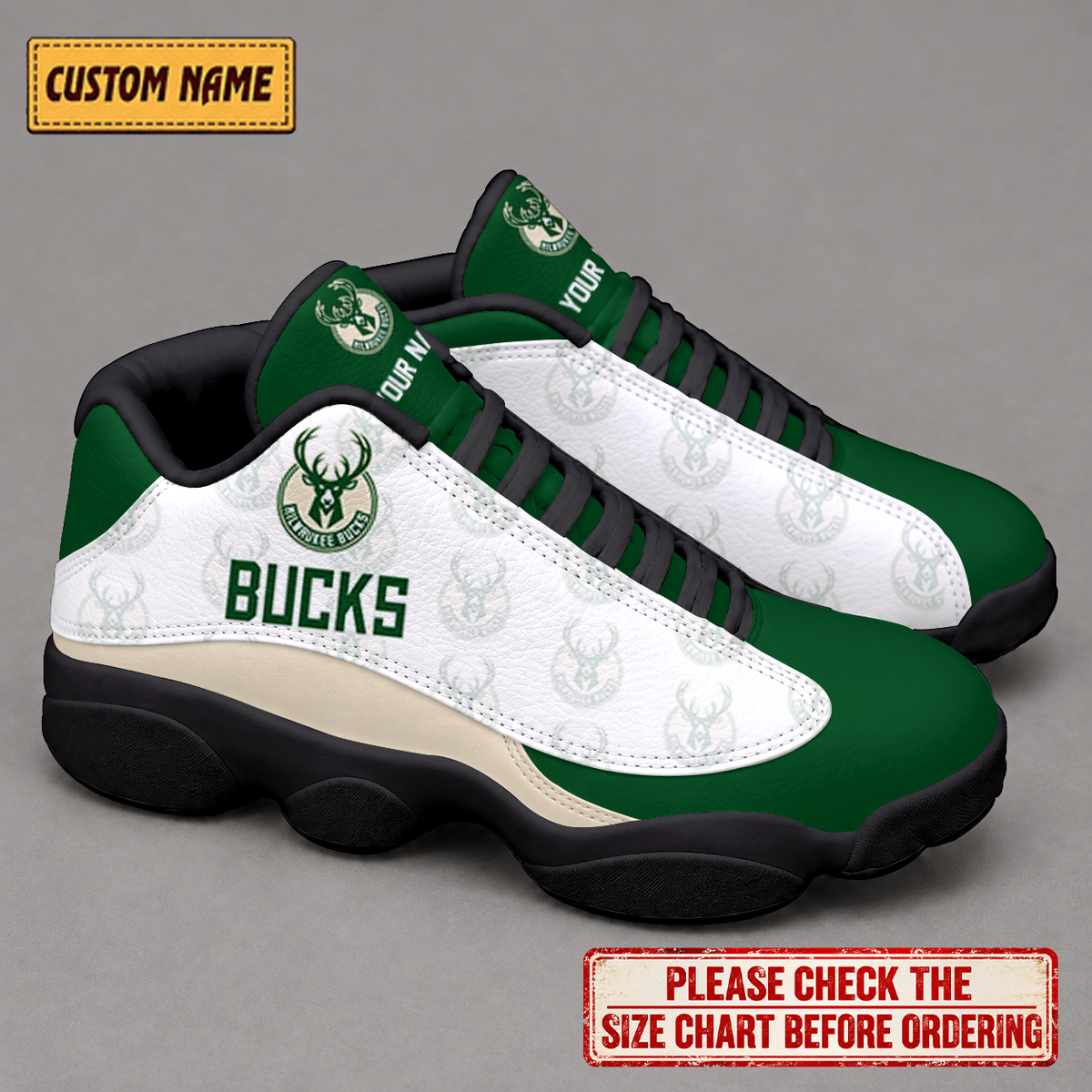 SPECIAL EDITION - NEW CUSTOMIZED NBA11 MBU MILWAUKEE BUCKS AIR JORDAN 13 LOW TOP SNEAKER